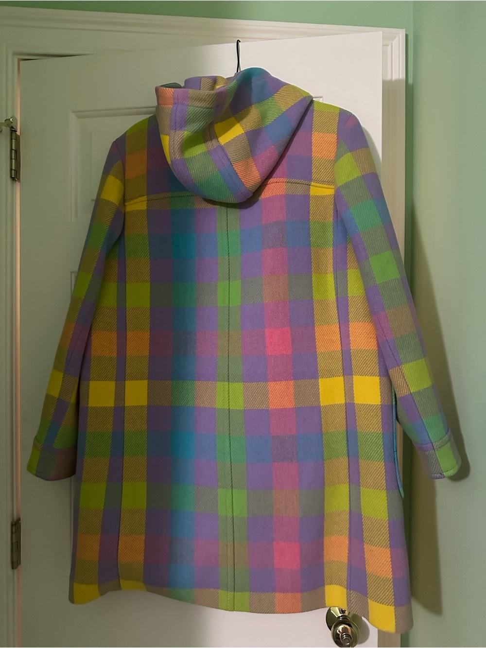 J. Crew Colorful Plaid Hooded Zip Coat with Nello Gori Italian stadium cloth - Picture 2 of 3